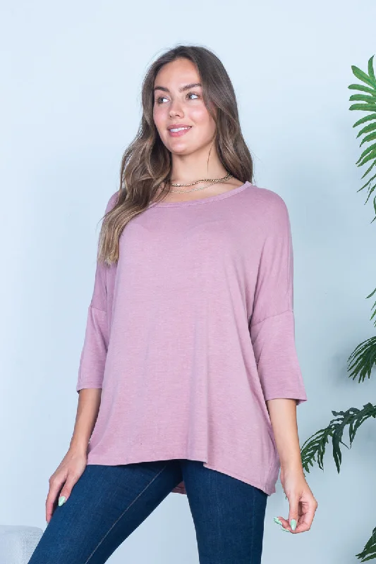 3/4 Sleeve Round Neck Tunic Top in Mauve (HT10597) Sophisticated Women's  Sophisticated Women's 
