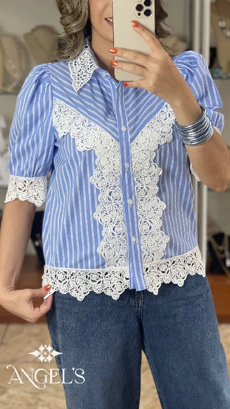 Lace Stripes Top Bohemian Women's Free Bohemian Women's Free